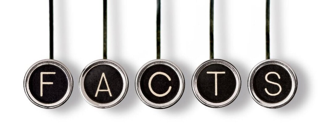 Touches d’une ancienne machine à écrire avec les lettres du mot «facts» se détachant sur un fond blanc avec leur ombre