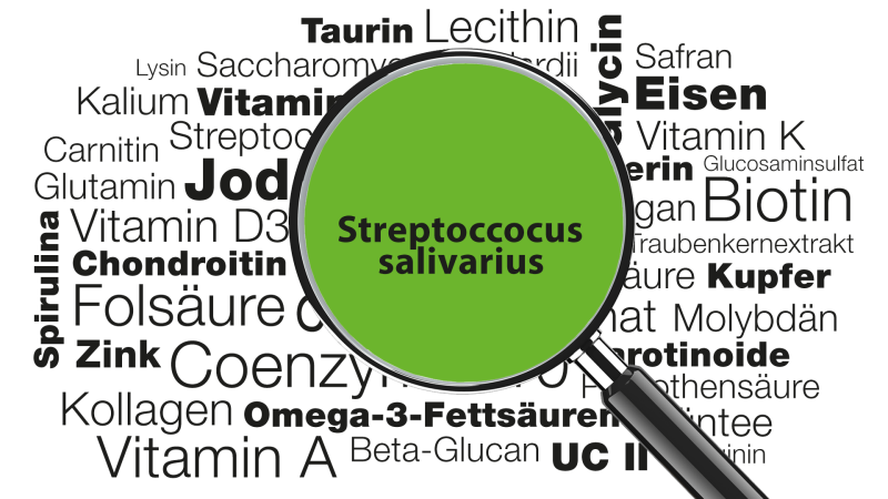 Lupe mit Wort Streptococcus im Fokus » Wissenswertes zum Wirkmechanismus, zu Anwendungsgebieten, Dosierung uvm.